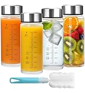 16oz Glass Juice Bottles - 4 Pack Wide Mouth Glass Bottles with Lids- BPA Free, Borosilicate Stai...