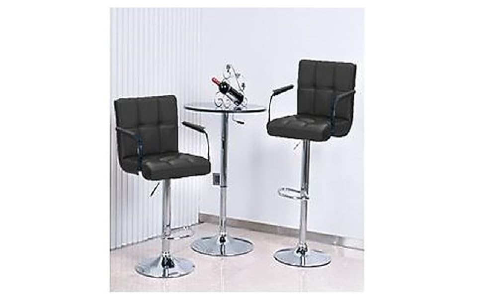 3-Piece Adjustable Swivel Bar Table with Two Bar Chairs with Arms - BLACK