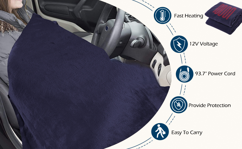 Big Hippo Electric Car Blanket 12V Heated Car Blanket with