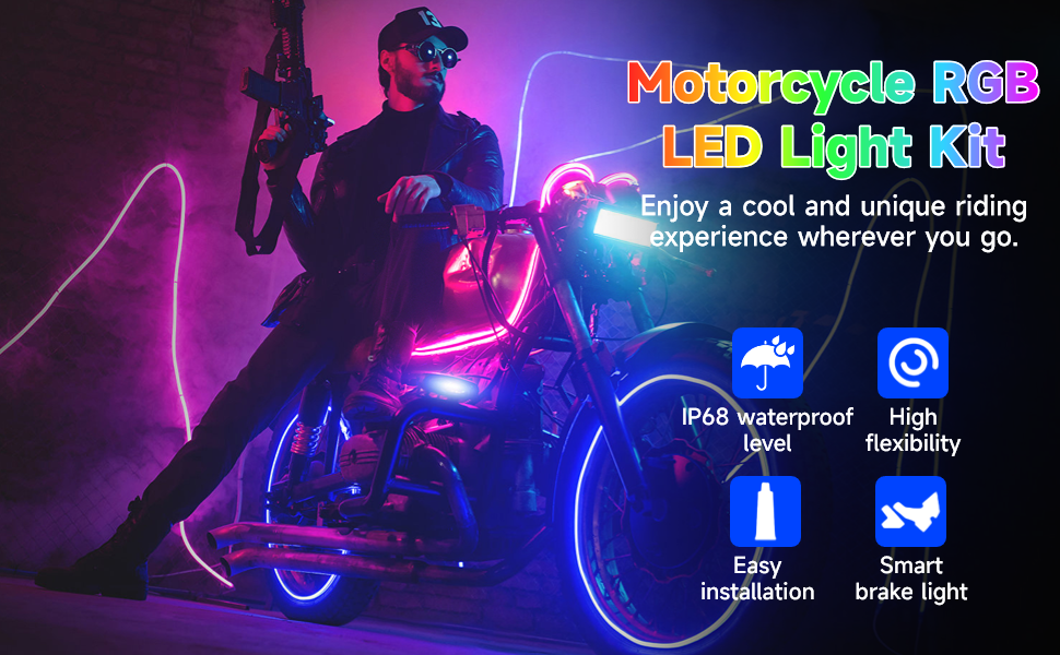 Joyoolife 12Pcs Motorcycle LED Light Kit, RGB Motorcycle Strip Lights with APP/Dual
