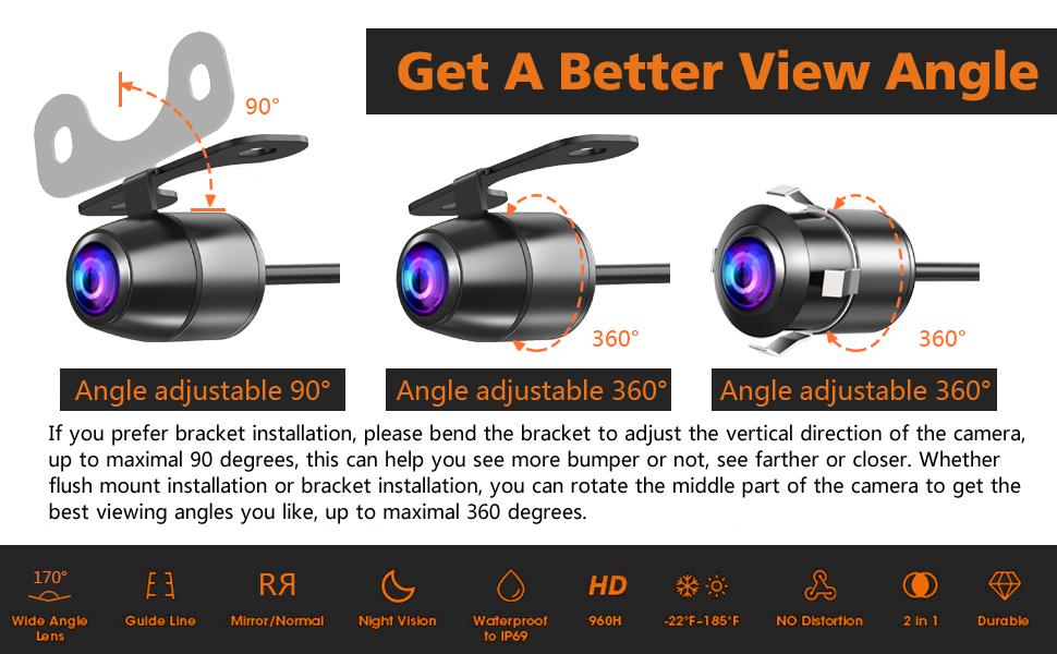 Reverse Backup CameraRAAYOO L002 2in1 Universal Car Front/Side/Rear