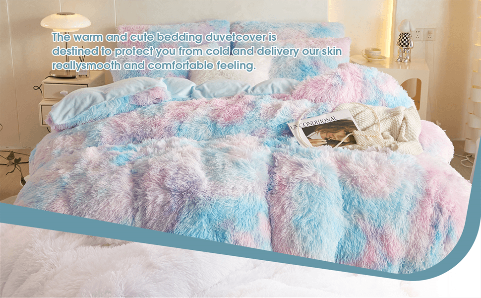 Tie dye comforter queen set , soft fluffy comforter (1 Faux Fur comforter +2 shaggy