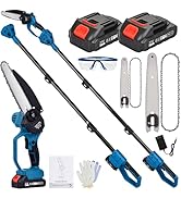 Cobuy 21V Cordless 2-in-1 Pole Saw & Mini Chainsaw Combo, 8″& 6″ Guide Bar Chains, Battery Powere...