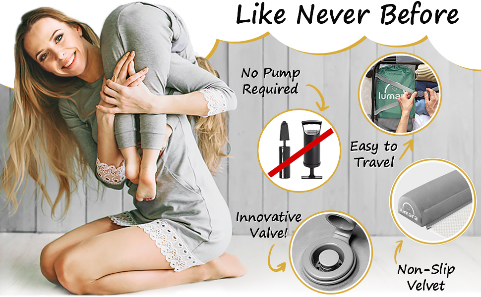 Inflatable Bed Rail for Toddlers 2 Pack - Portable Travel Bed Bumpers for Kids