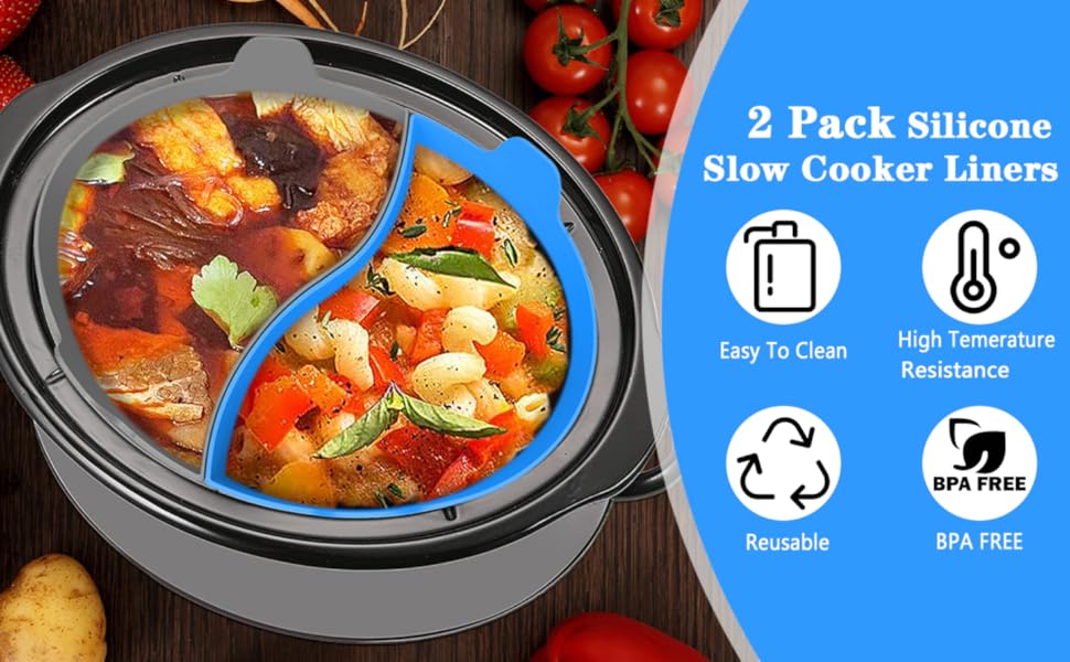 TOPFEN 2 Pack Silicone Slow Cookers Liners Fit for Crockpot