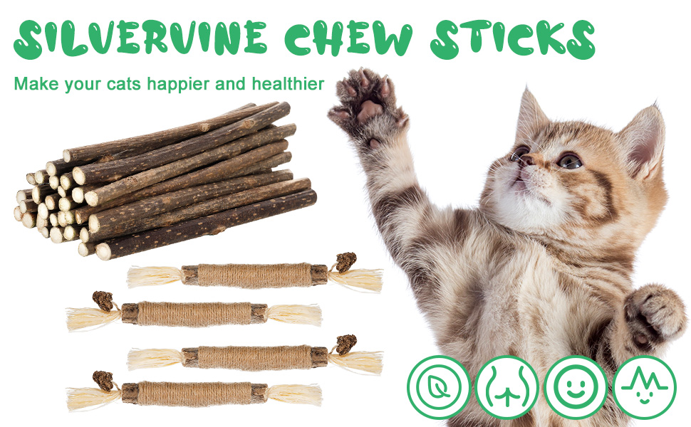 Phoetya 34 Pack Cat Chew Toy, Natural Silvervine Stick Cat Toys for