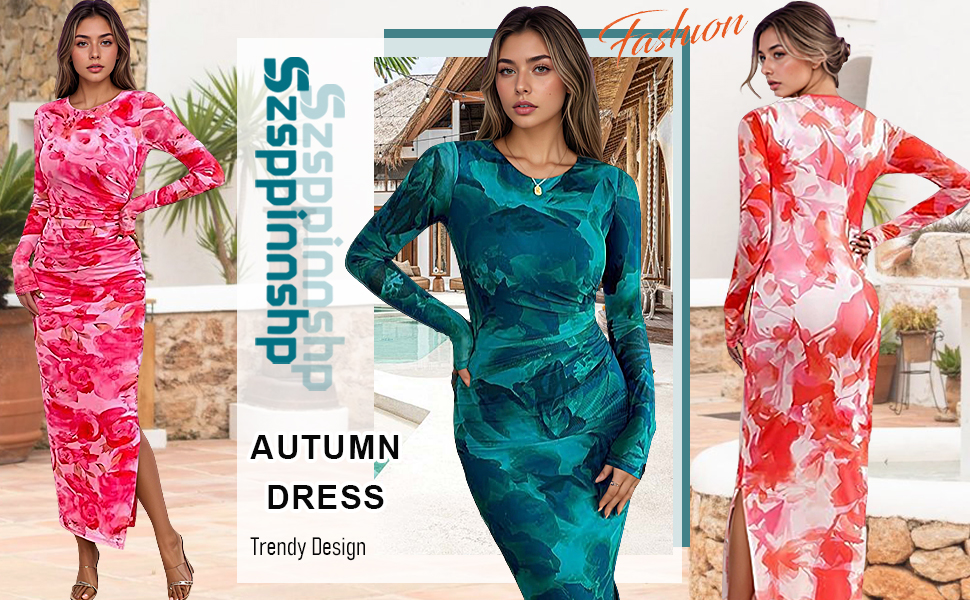Amazon.com: Women's Printed Bodycon Dress Elegant Long
