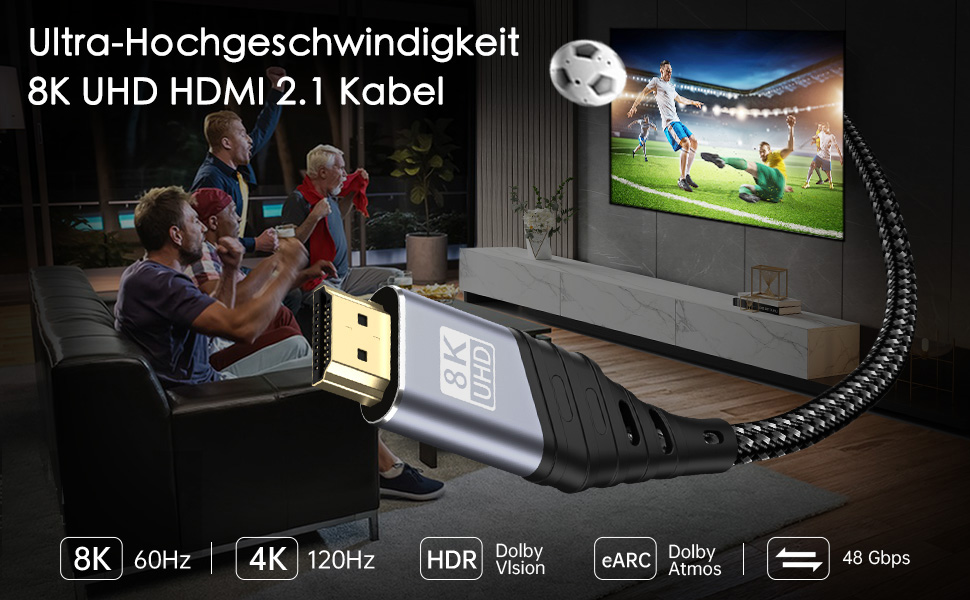 HDMI 2.1 Kabel 2M 8K- 2.1 48Gbps HDMI Kabel Ultra Highspeed 8K@60Hz