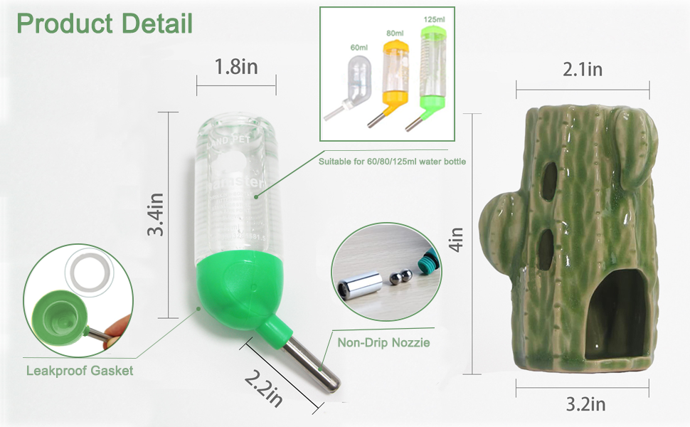 Zhilishu Hamster Water Bottle, 2in1 Adjustable Hamster Water Bottle for Glass Tank 80ML Gerbil