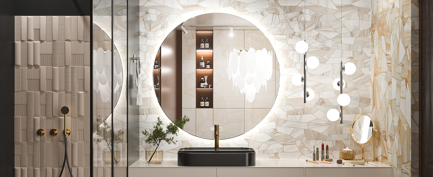 Keonjinn Backlit Mirror Bathroom 36 Inch LED Round Mirror Lighted Vanity Mirror