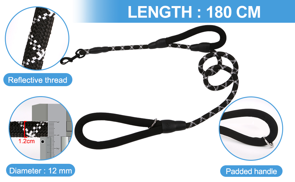 SuplutuX Dog Leash 6ft Long Two Handle Dog Leash Comfortable Padded Handles