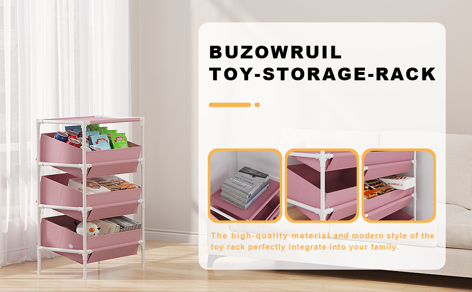 Buzowruil Toy Rack Fabric Storage Rack With 3 Large Storage Boxes, Suitable For Home