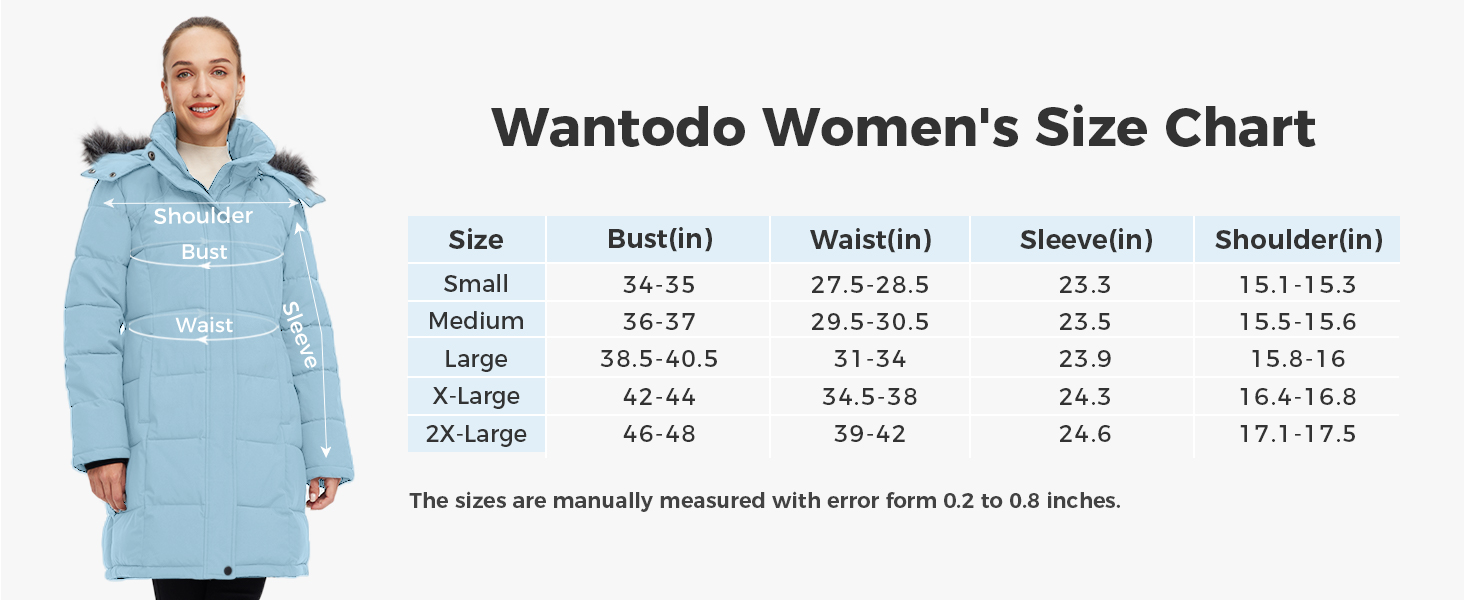 Long Puffer Jacket Acadia 40 size chart