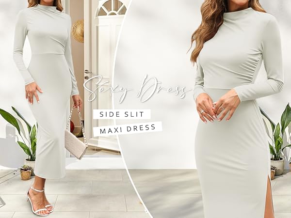 MIROL Women's 2025 Bodycon Maxi Dress Mock Neck Side Slit
