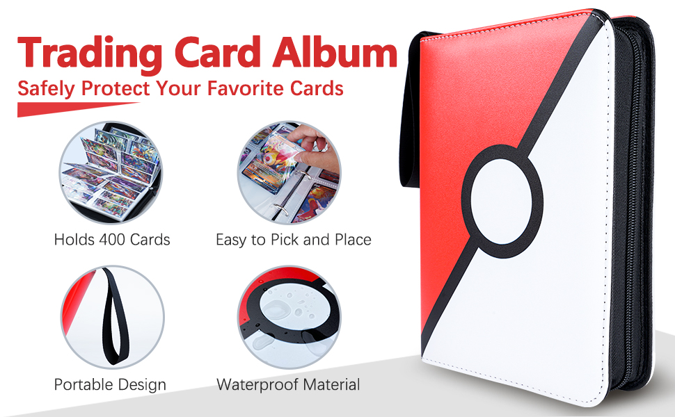 Trading Card Binder 4 Pocket, Trading Card Holder 400 Cards, Card