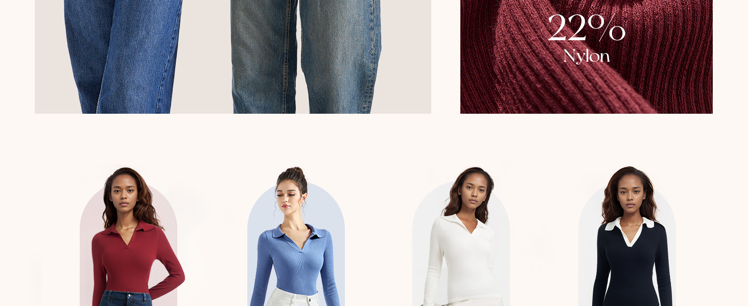 Ribbed V Neck Polo Top