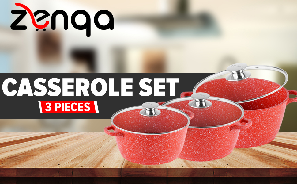 ZENQA Casserole Dishes Pot with lid Induction Hob Pan Set Non Stick