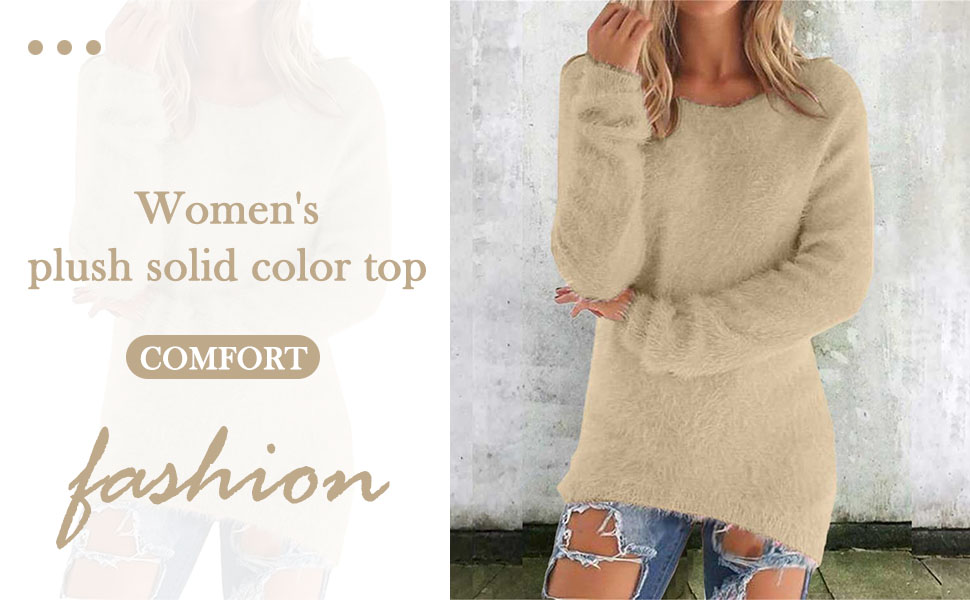 Fleece Sweatshirts for Women Clearance Warm Solid Color Long Sleeve Winter Jumpers Casual Stretch Crewneck Tunic Tops Ladies Soft Cozy Plush Pullover Sweatshirt Outdoor Baggy Blouse 9 fleece jumpers