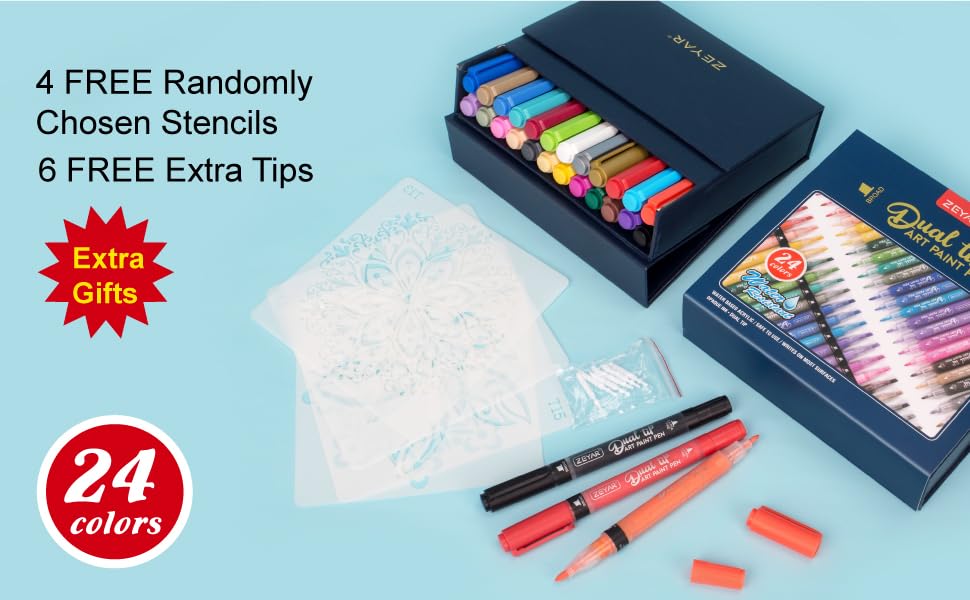 ZEYAR Dual Tip Acrylic Paint Pens 12 Metallic Colors, Board