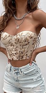 SOLY HUX Women&amp;amp;amp;amp;amp;amp;#39;s Floral Print Lace Up Back Strapless Bandeau  Crop Top