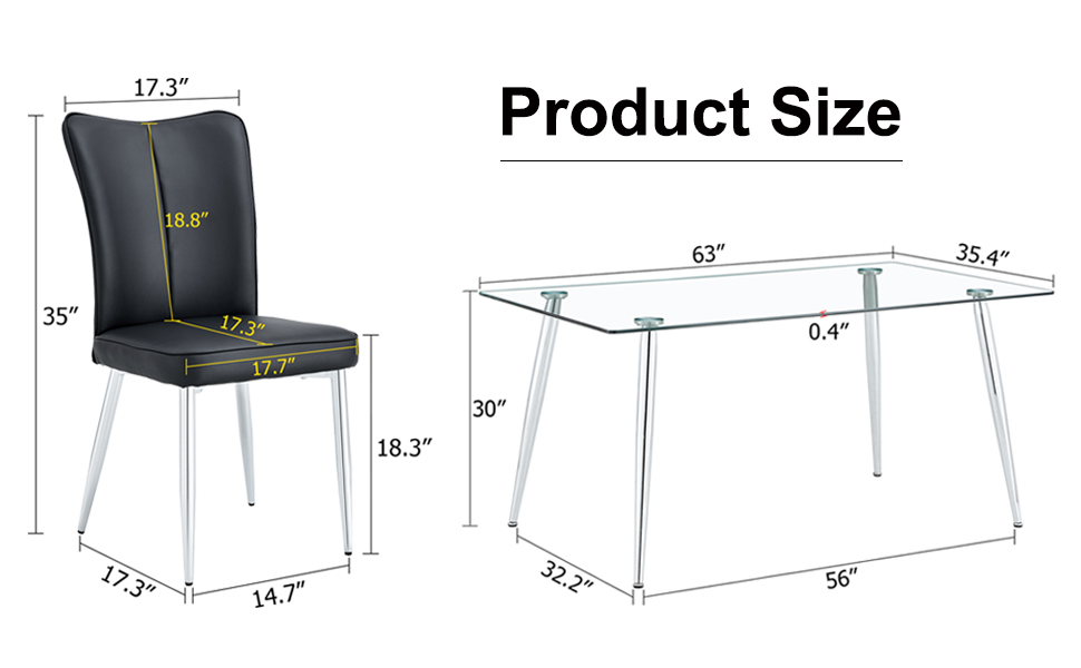 Arvella 7Piece Dining Table Set for 6, 63" Tempered Glass Table Top with Silver