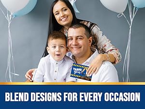 A photo of a father-daughter celebrating special occasion with construction truck thank you cards.