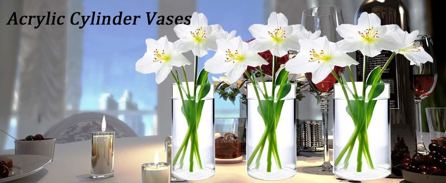 Acrylic Hurricane Vases Clear Flower 6 * 6''H Plastic