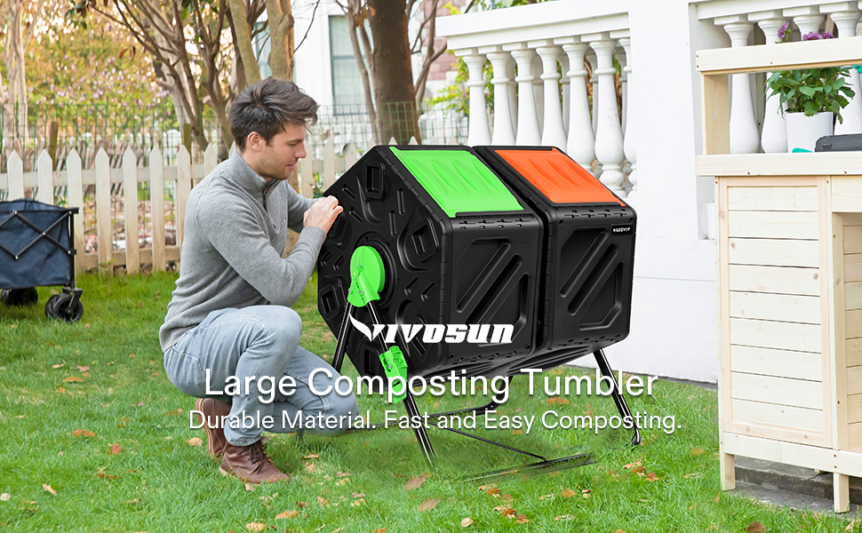 VIVOSUN Dual Chamber Tumbling Composter, 2X 18.5 Gallon Compost Bin, HeavyDuty Compost Tumbler