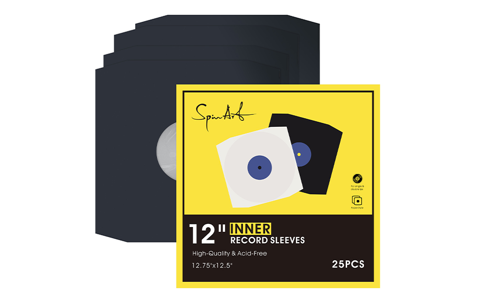 SpinArt 25Pcs Vinyl Record Sleeves 12",Black Paper Record Sleeves with Poly Lined