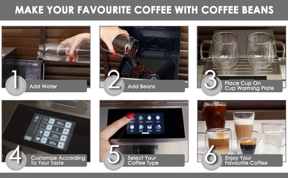 Legit Fully Automatic Coffee Machine with Touchscreen Display For Brewing Cappuccino, Latte