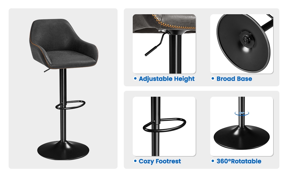 Yaheetech Vintage Bar Stools Set of 4 Swivel Counter Height Bar Stools Adjustable