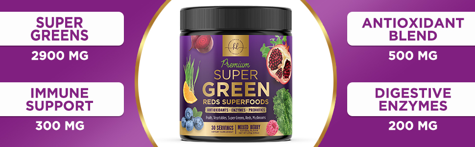 Greens Powder Superfood Natural Super Greens Supplements Smoothie Mix Green Superfoods Spirulina 