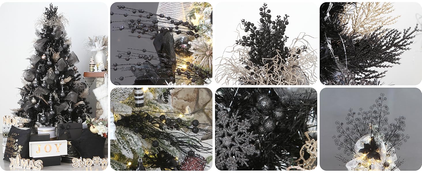 Black twigs on a Christmas tree