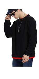 Pullover Herren Sweatshirt Ohne Kapuze Basic Kontrastfarbenes