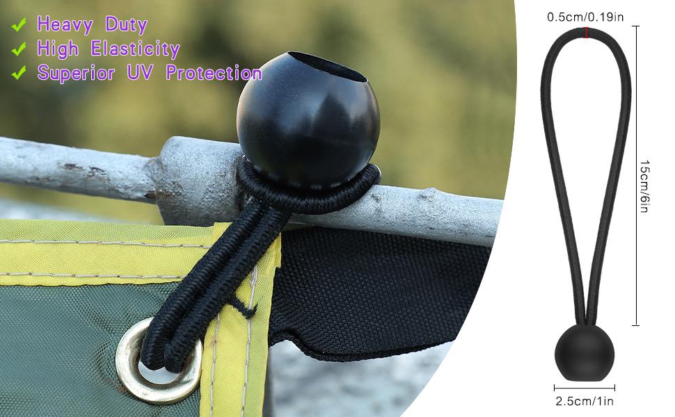 Dreamtop Bungee Balls,25 Pack 6Inch,Black Bungees Cord with Ball,Bungee