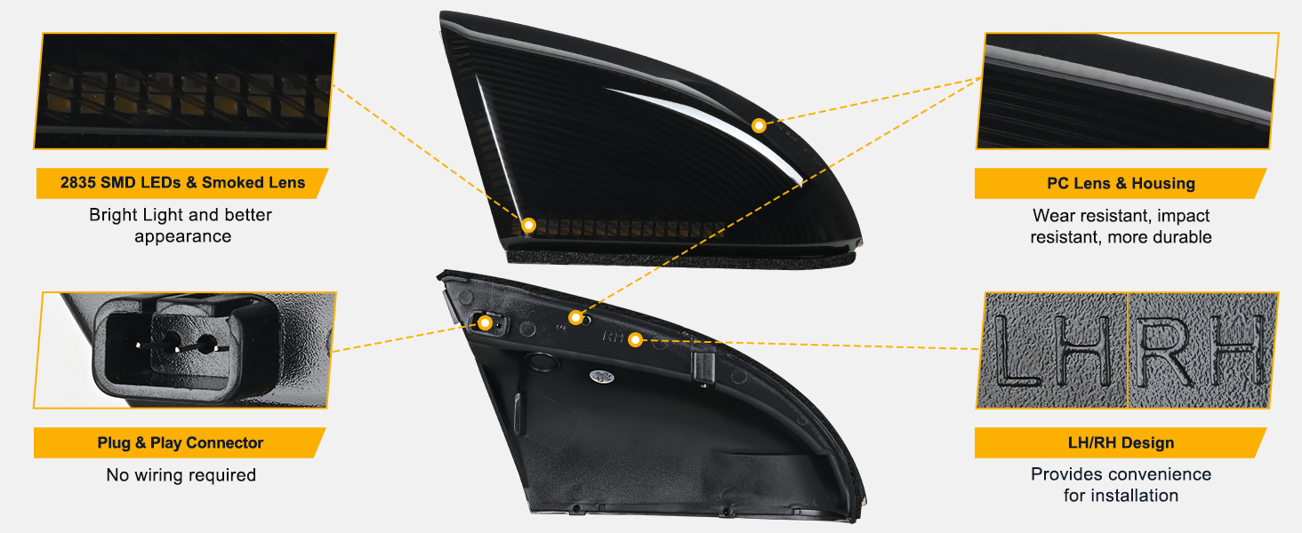 Side Mirror Marker Light Switchback Amber Turn Signals Light White Parking Light