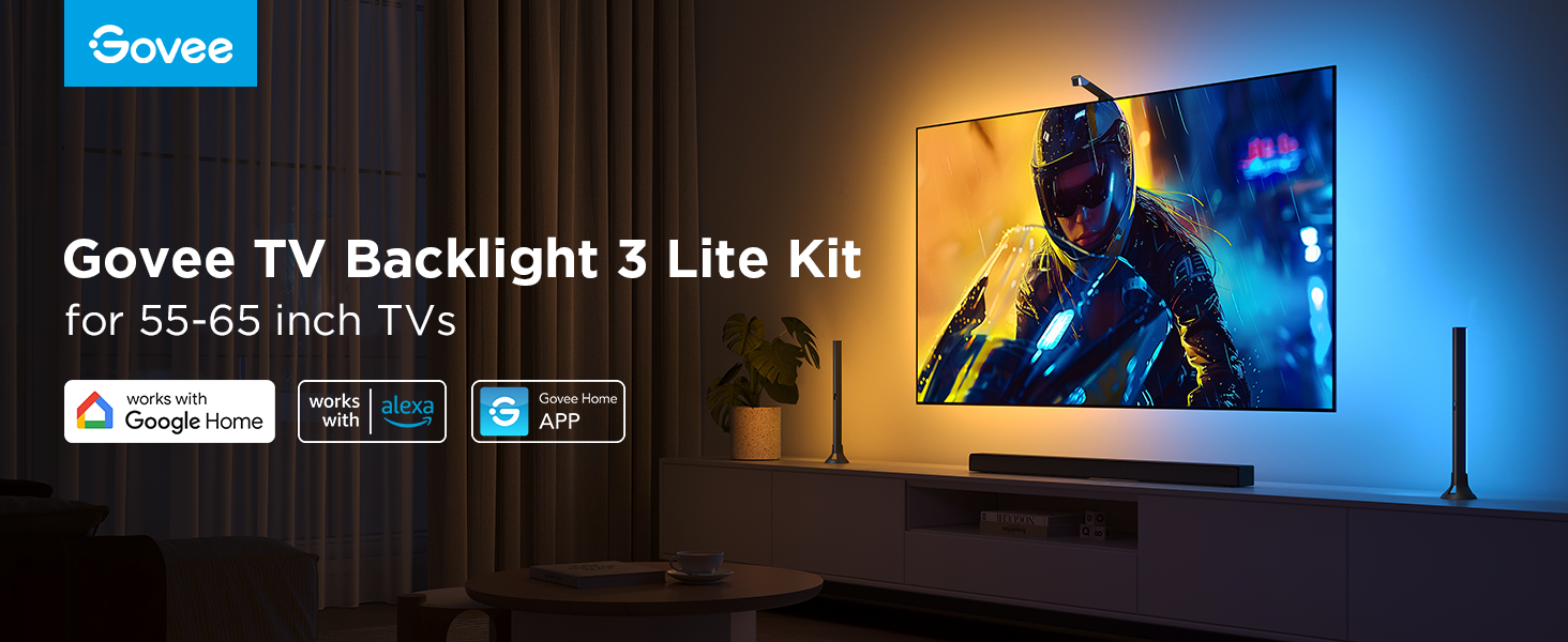 Govee TV Backlight 3 Lite Kit, 11.8ft RGBICW Wi-Fi TV LED Strip Light with Camera and 15 Inches Smart Light Bars with Double Light Beads, LED Lights for 55-65in TVs - Works with Alexa & Google Home 11 Govee TV Backlight 3 lite kit for 55-65 inch TVs