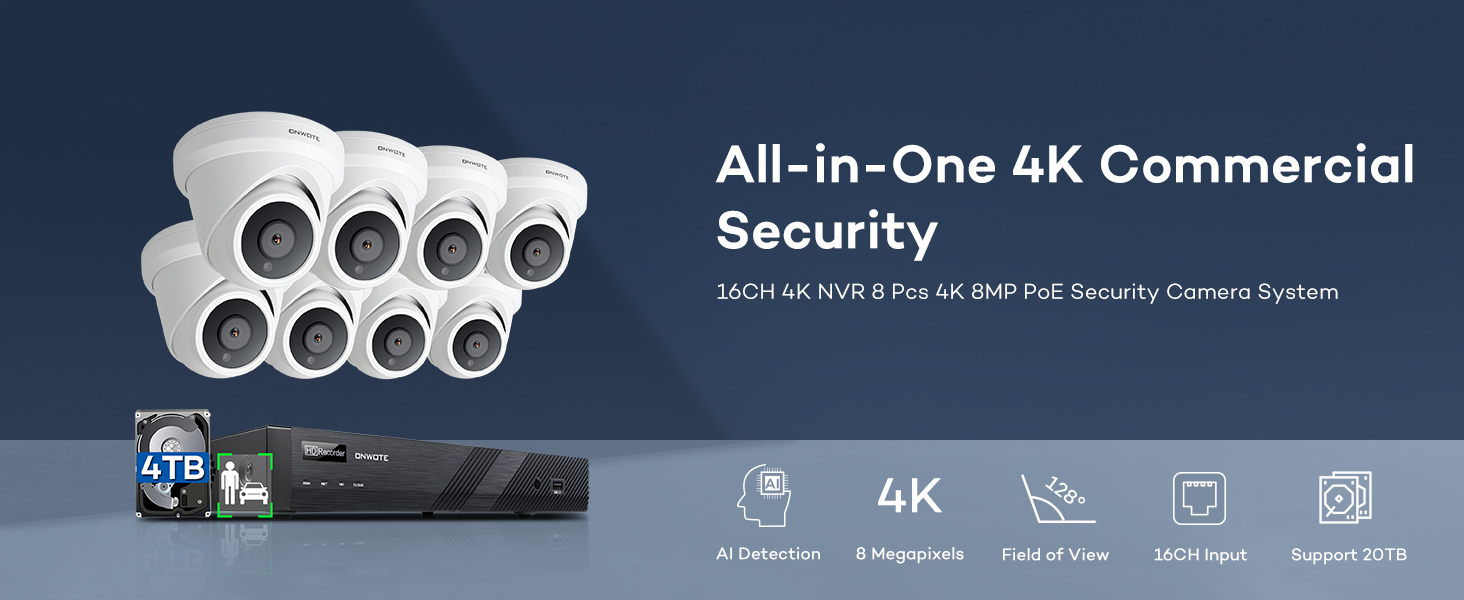 16 channel security camera system 4k poe ip 16ch nvr business commercial onwote surveillance audio