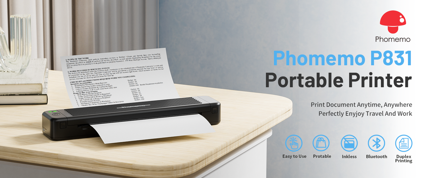 Phomemo P831 Wireless Portable A4 Bluetooth Printer Inkless