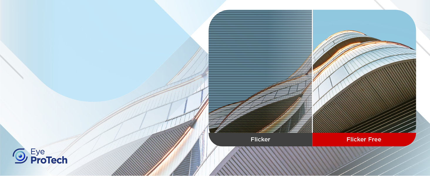 Architectural product comparison panel showing three sections of curved building surfaces, labeled with different finishes or treatments.