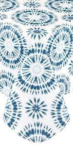 Tie Dye shibori blue vinyl flannel backed tablecloth