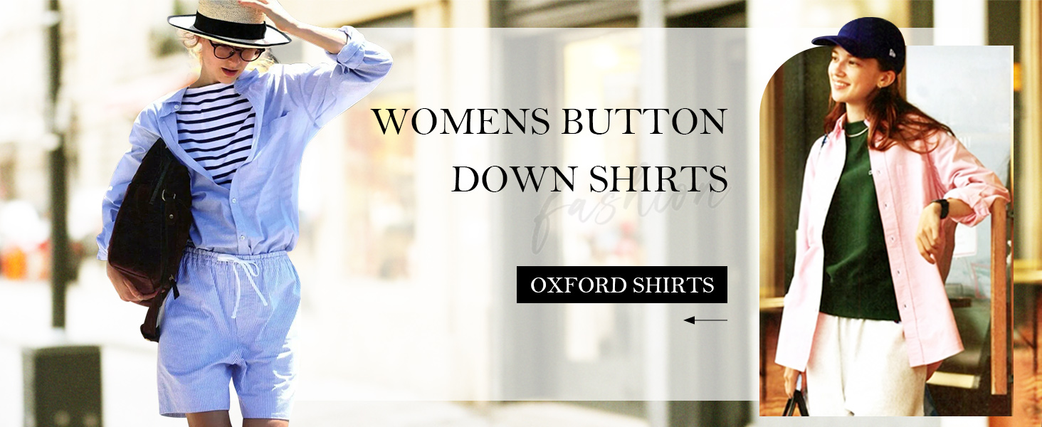 Womens Button Down Shirts Cotton Dress Shirts Oxford Shirts Long Sleeve Work Blouses Collared Tops Tunics with Pocket 2 3