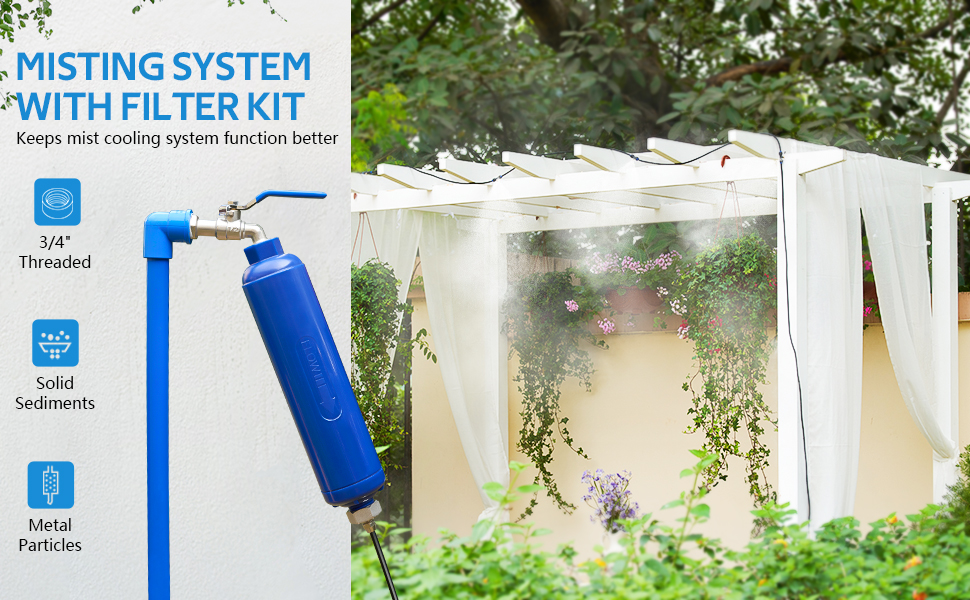 HOMENOTE Misting System with Filter, 39.3FT(12M) Misting