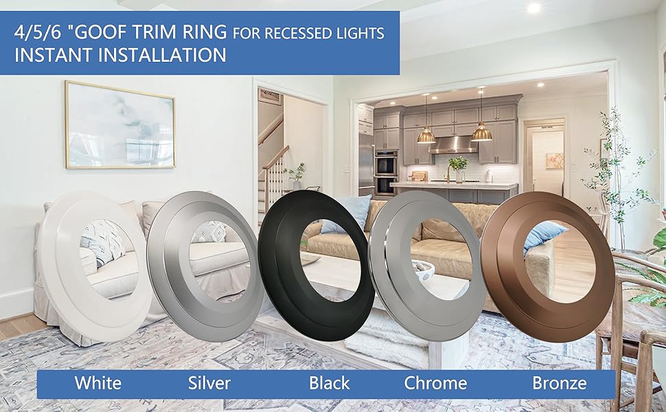 Jolux 4 Pack Matte Silver Goof Trim Ring for 5/6" Inch Recessed can