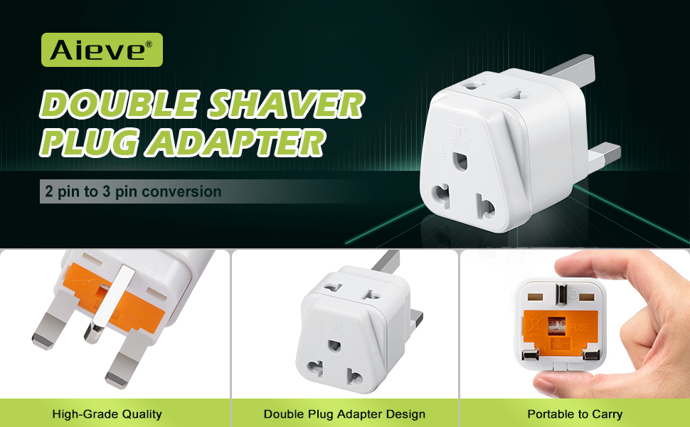 Double Shaver Plug,AIEVE 2 Pin to 3 Pin Adapter Shaver Socket Adaptor