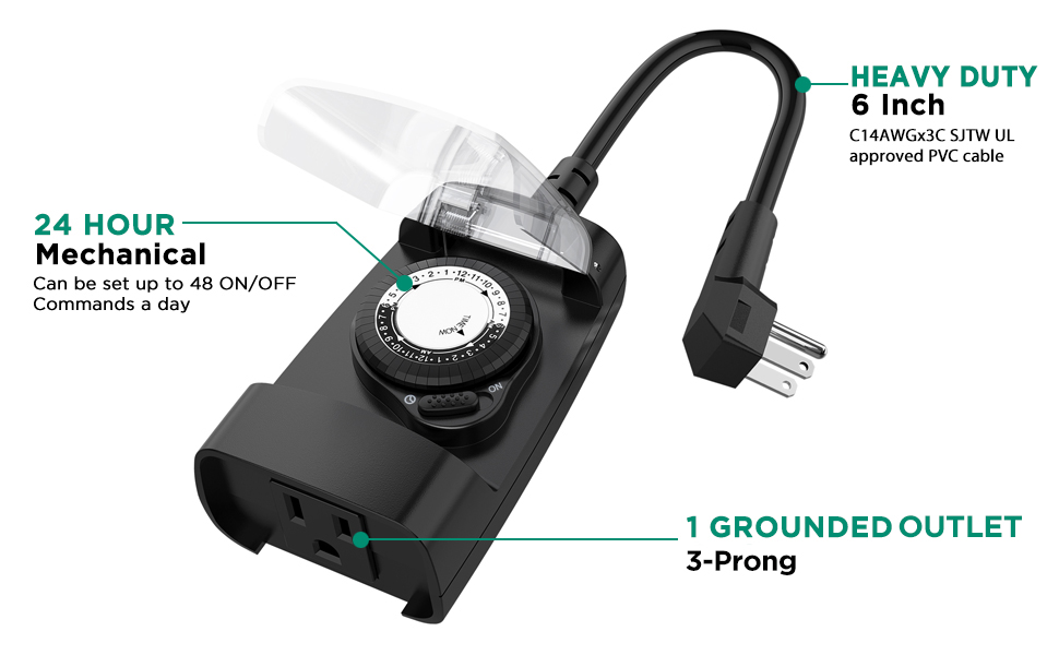GHoma 24 Hour Mechanical Outdoor Timer Outlet, Outdoor Timer for