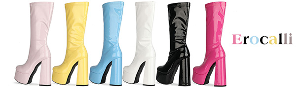chunky high heel platform gogo boots costume cosplay halloween mid calf boots