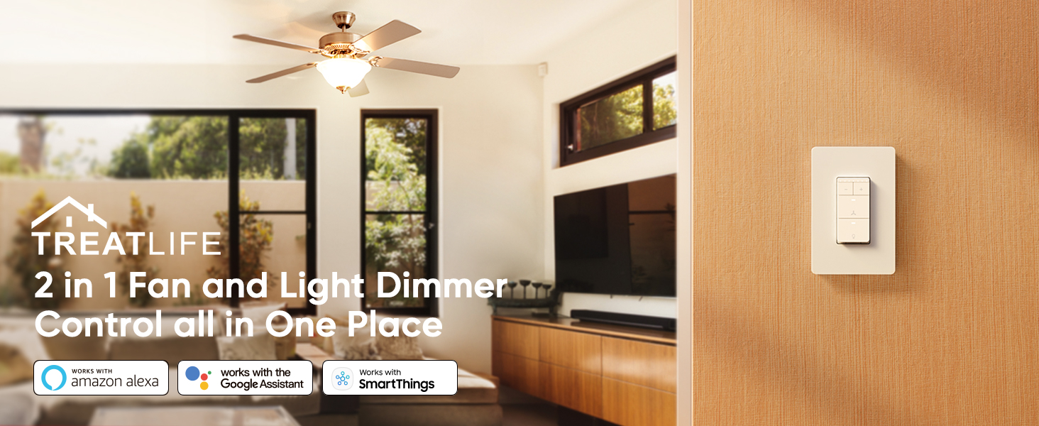 TREATLIFE Smart Ceiling Fan Control and Dimmer Light Switch, Neutral