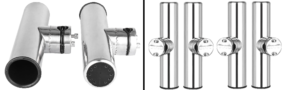 NovelBee 4pcs Stainless Steel Clamp on Fishing Rod Holders with Rubber Insert for Rails 7/8" to 1"