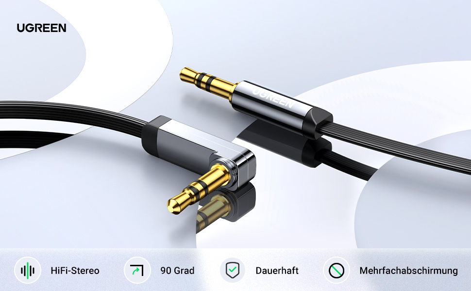 UGREEN Aux Kabel Auto Handy Klinkenkabel 90 Grad Gewinkelt Audio Kabel Klinke 3,5mm auf 3,5mm